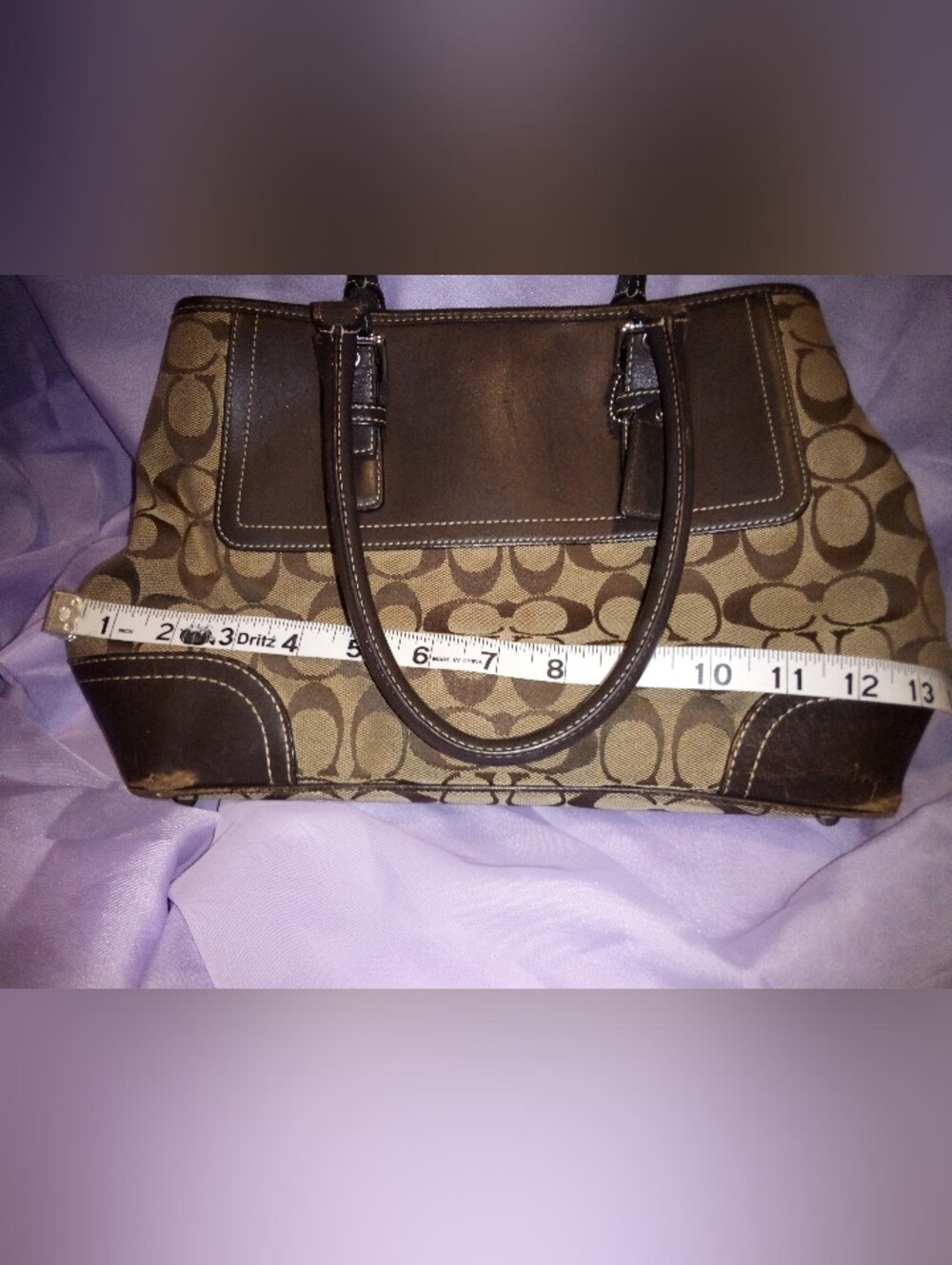 Coach Brown Signature Canvas Tote with Dark Brown Leather Trim - Picture 14 of 16